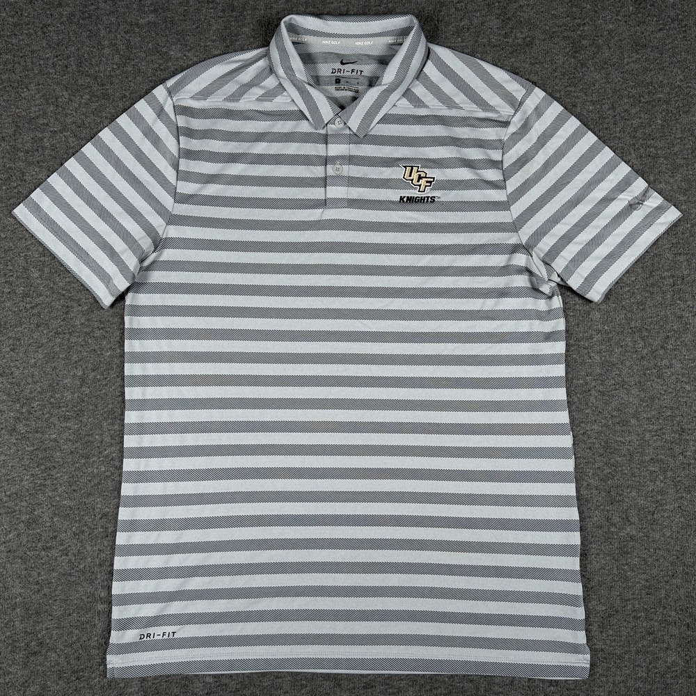 UCF Knights Polo Shirt Mens Medium Nike Golf Gray Stripe Dri Fit GM1033